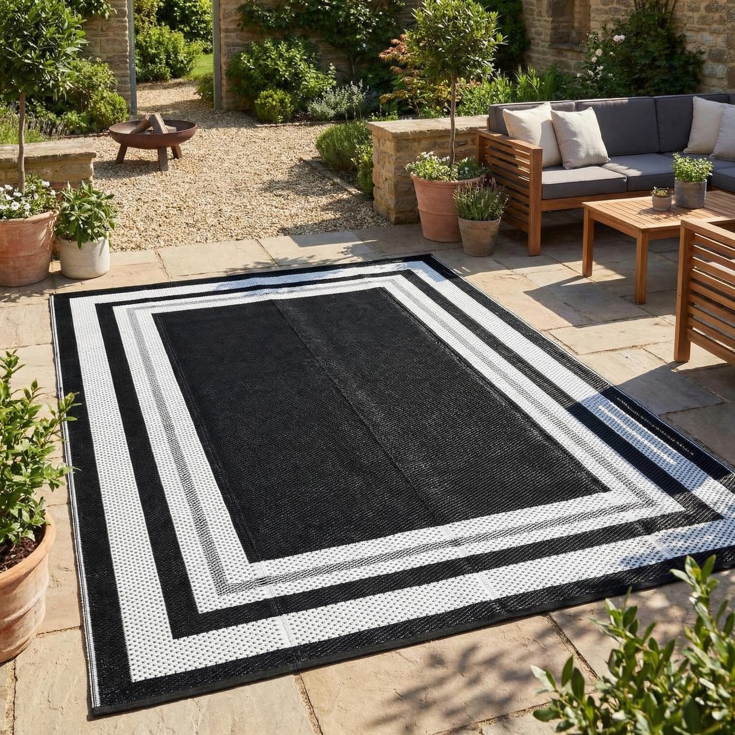 Garvee 9x12 Outdoor Rug for Patio Plastic Straw Rug Waterproof Reversible Mat Lightweight Foldable Carpet Easy Clean Large Rugs for Patio Porch Backyard Camping RV Beach Balcony Deck Panel White