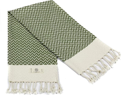 Madamelique Exclusive Hand Towels Set of 2-18 x 40 Inches - Decorative Bathroom Peshtemal Towel for Hand, Face, Hair, Yoga, Tea, Dishcloth, Kitchen and Bath - 100% Pure Cotton (Olive)