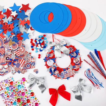 BOARDFEB 12 Sets 4th of July Crafts Kits DIY Patriotic Red White Blue Star Foam Wreath Signs Ornaments for Kids Independence Day Party Favors Gift Exchange Activities