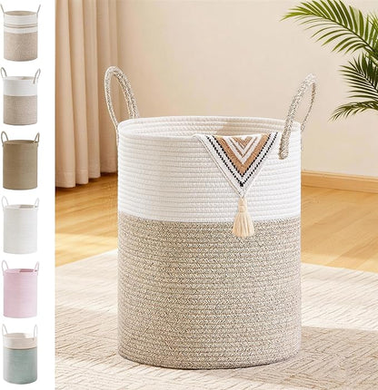 Tall Laundry Basket with Handles, 53L Portable Dirty Clothes Hamper, Boho