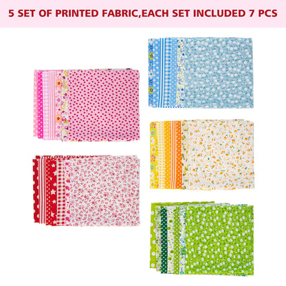 AUEAR, 35 Pack Cotton Print Fabric Bundle Squares 9.8"x9.8" Quilting Sewing Floral Precut Sheets for DIY Scrapbooking Dot Pattern (Bright Colors: Red & Blue Yellow Pink Green)