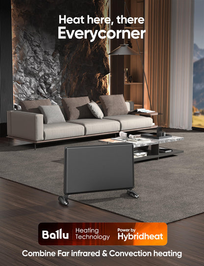 Ballu Mica Infrared Panel Space Heater for Large Room,Smart Quiet Heater with Programmable Thermostat,WiFi App Control,Inverter Energy Efficient for Indoor Use,Compatible with Alexa,Black