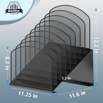 Inclined Desk File Organizer, 8-Section Upright Desk Organizer Standing File Sorter for Office Classroom Desktop Organization