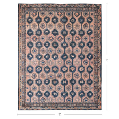 KNOTTING MATTERS Indiclay 5’ x 8’ Area Rug – Blush Pink & Deep Navy Heritage Flatweave, Low-Pile – Easy Clean Area Rug – Perfect for Living Room, Dining Room, Bedroom – Pet & Kid Friendly