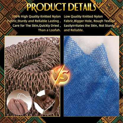 UJFQBH African Net Sponge Authentic, Exfoliating Body Scrubber for Back and Hard to Reach Areas, Gentle Daily Exfoliation for Deep Cleansing, Quick Drying Shower Essential, Rosewood 3 Pack