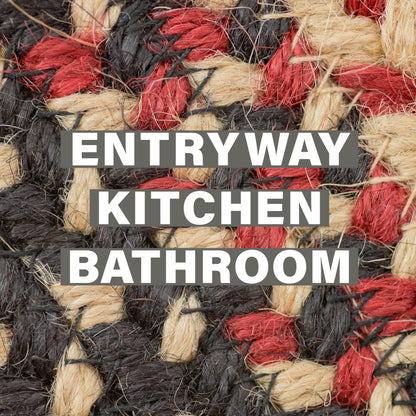 Primitive Star Gloucester Primitive Rugs 27x45 - Black & Brown Braided Rugs Highlighed with Red for Kitchens, Entryways and Bathrooms, Reversible, No Shed Jute for Easy Maintenance
