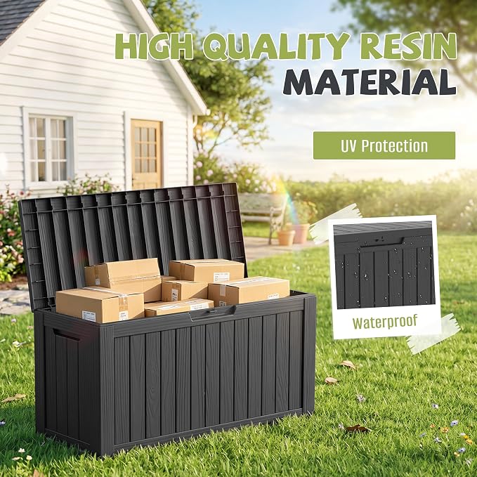 90 Gallon Outdoor Package Delivery Box with Lockable, Waterproof & Weatherproof Secure Parcel Drop Box for Porch, Resin Outside Storage Boxes Black