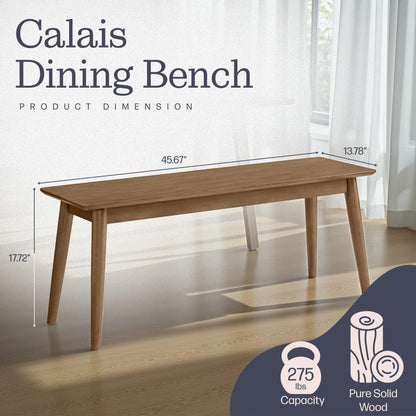 Alaterre Furniture Calais Dining – Mid Century Modern 46-Inch Solid Wood Dining Bench – Entryway Bench with Minimalist Design for Entryway, Dining Room, Kitchen, or Bedroom (Warm Pecan Finish)