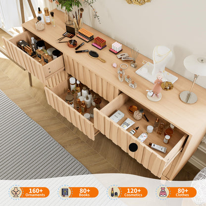 IDEALHOUSE Modern Fluted Dresser with 9 Drawers - Freestanding Wooden Storage Cabinet, Chest of Drawers for Bedroom for Living Room, Entryway, Hallway