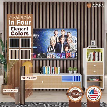 Avana Acoustic Wood Wall Panels – 93.2x11.25 Inch Panels – Fits 94x12 Layout – Walnut Acoustic Panels 4 PCs – Wall Panels for Interior Wall Decor for Homes, Offices – Durable Wood Panels for Wall