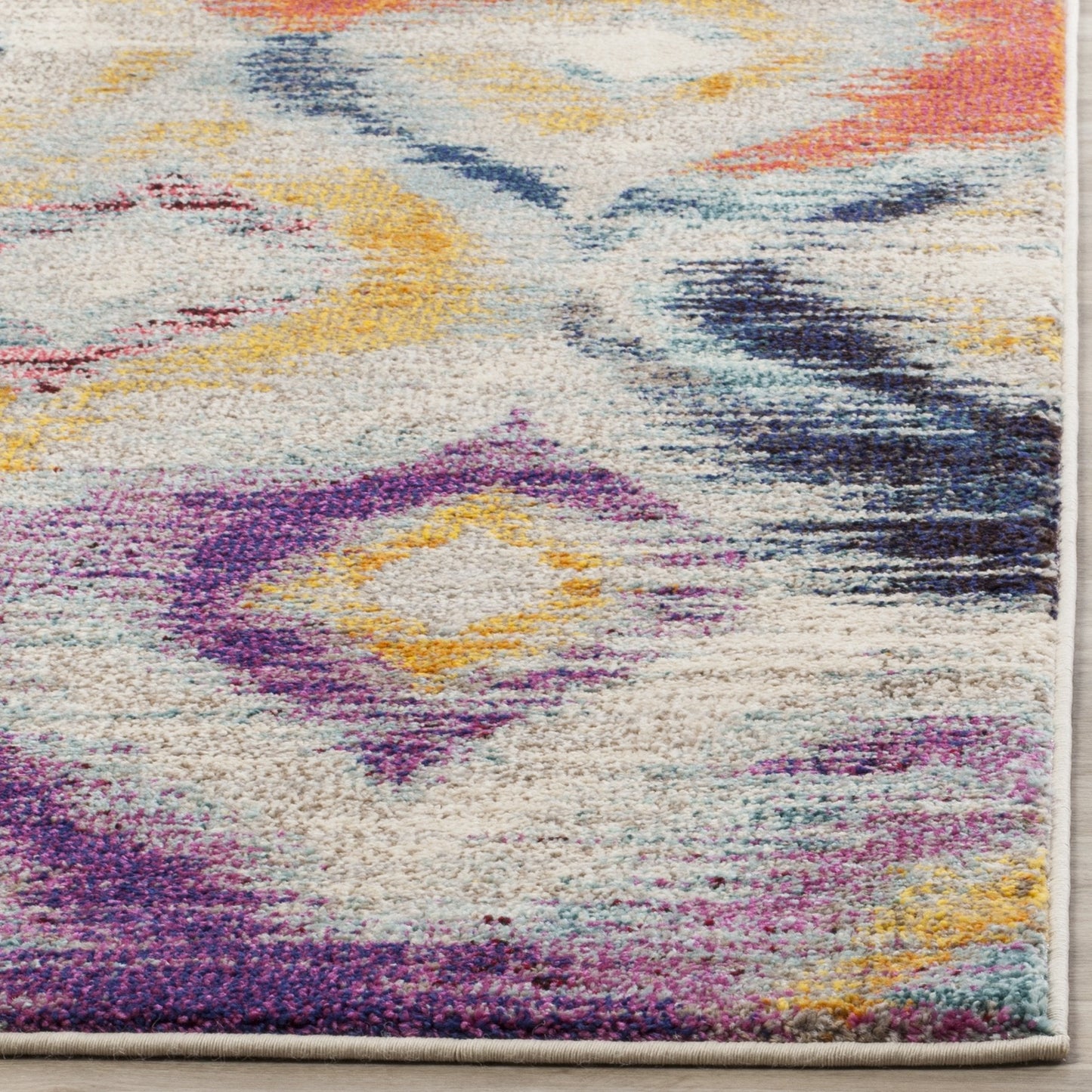 SAFAVIEH Monaco Collection Accent Rug - 3' x 5', Multi, Ogee Trellis Watercolor Distressed Design, Non-Shedding & Easy Care, Ideal for High Traffic Areas in Entryway, Living Room, Bedroom (MNC242F)