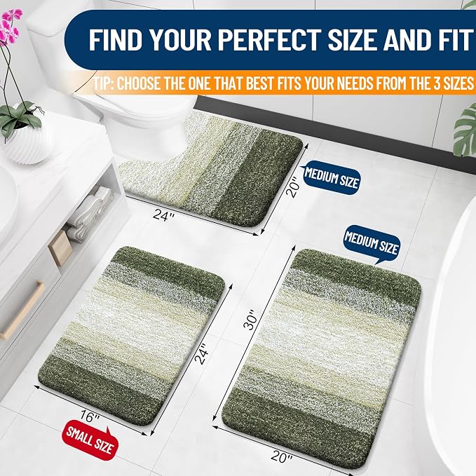 OLANLY Large Bathroom Rugs Mat 40x24, Extra Soft Absorbent Microfiber Bath Rugs, Rubber Backing, Quick Dry, Washable Bath Mats for Bathroom Floor, Tub and Shower, Home Decor Accessories, Dark Green