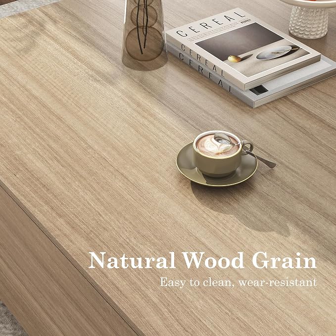 47” Square Coffee Table with Storage, 47" D x 47" W x 17" H Modern Large Square Center Table with 2 Drawers,Wood Coffee Table for Living Room,Bedroom（Light Brown）