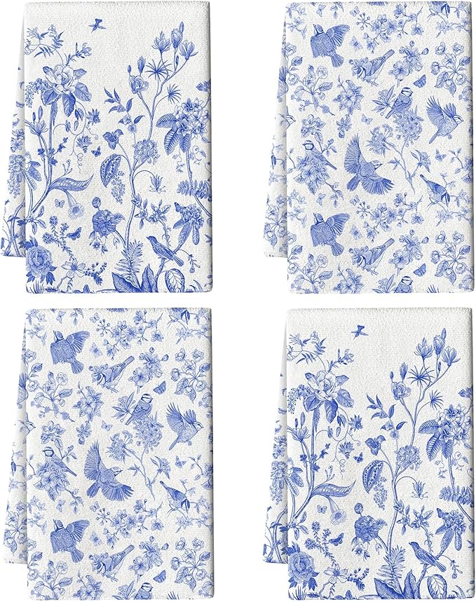 Chinoiserie Floral Kitchen Dish Towels 16x24 Inch, Chinoiserie Decor