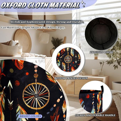 Boho Feather Printed Laundry Basket Foldable Oxford Cloth Colorful Laundry