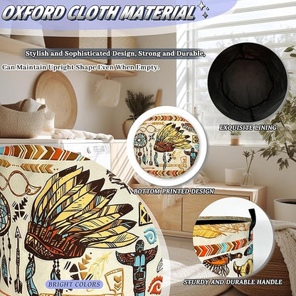 Feather Printed Laundry Basket Oxford Cloth Foldable Boho Laundry Hamper
