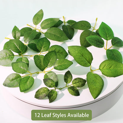 Vignor 100 Pcs Artificial Flowers Green Leaf Bulk Faux Greenery Silk Fake Rose Leaves Bouquet Garland Wreath Floral Arrangement Supplie DIY Craft (1 Stem with 3 Large-Leaf Green)