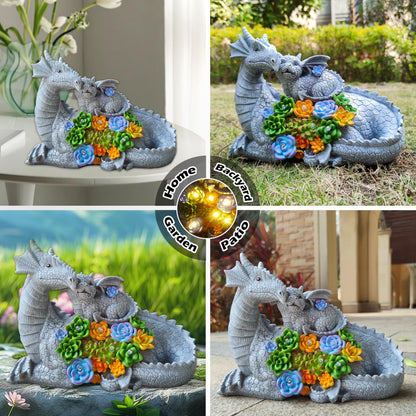 Yardancer Dragon Solar Garden Statues Outdoor Decoration with Succulent and 6 LED Lights,Dragon Figurine Solar Lights Lawn Décor,Outside Statue Ornament for Patio, Balcony, Yard,Unique Gift for Mom