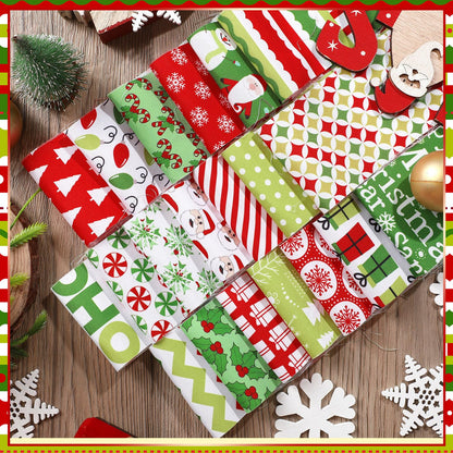 Fanfanwin 40 Pcs Red and Green Christmas Quilting Fabric Roll 2.56 Inch Precut Fabric Squares Jelly Patchwork Snowflake Peppermint Strips Materials for Winter Xmas Holiday Craft Sewing Panels DIY
