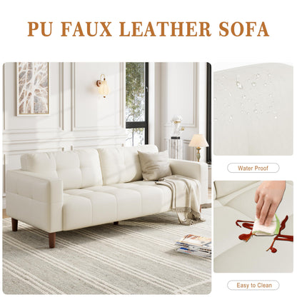 GarveeHome 3-Seater Sofa Couch, 83 in Wide Faux Leather Sofa Couch with Spring Cushion, Modern Sofa with Deep Seats and 2 Removable Back Cushions, for Living Room, Bedroom, Apartment, Office, Beige