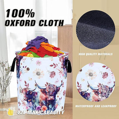 Highland Cow Laundry Basket Cow Animal Foldable Oxford Cloth Funny Tote Bag