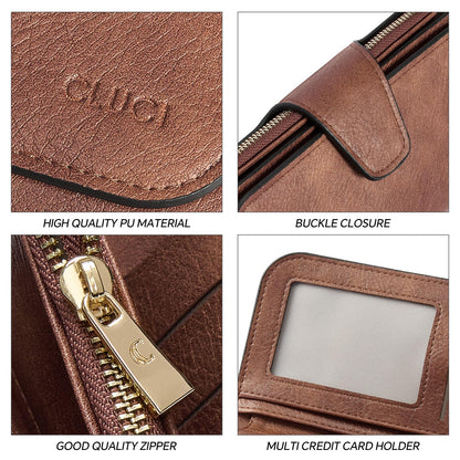 CLUCI Women Wallet Leather RFID Blocking Designer Trifold Card Holder Ladies Clutch with ID Window Brown
