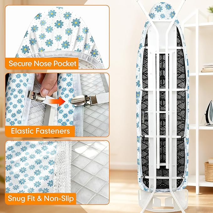 Ironing Board Cover and Pad, 15x54 Standard Size Thick Iron Padding, Scorch &