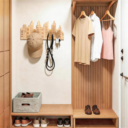 KYIAANY Cute Coat Rack for Kids: Wooden Folding 5 Hooks Wall Mounted 16Inch Decorative for Children's Room Nursery for Hanging Backpacks Hats Towels