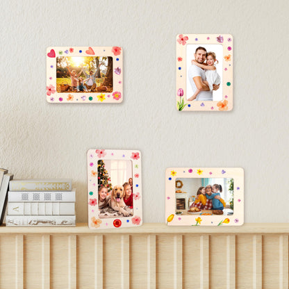 Fovths 30 Pcs Wooden Picture Frames for Crafts, 4 x 6 Inch DIY Wood Frames with Gem Stickers Acrylic Paint Brushes Palette, Unfinished Wood Photo Frame for DIY Painting Arts Projects Decorate