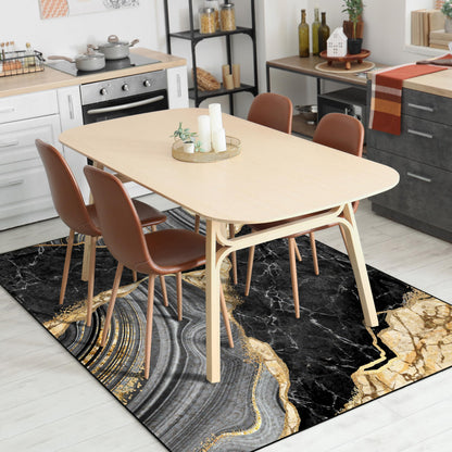 Black and Gold Area Rug 5x7 ft for Living Room Abstract Marble Large Non Slip Washable Rugs Ultra-Soft Low Pile Indoor Floor Mat Carpet for Bedrooms Playroom Office Kitchen (Black Gold, 5'x7')