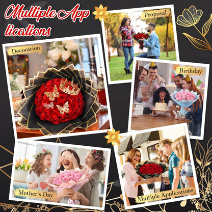 Fullhawl Money Bouquet Kit 48 Sheets Flower Wrapping Paper 48 Butterflies 4 Crowns 18 Cards 150 Bamboo Skewers Flower Bouquet Accessories for Birthday, Graduation, Wedding Gifts(Chic Colors)