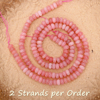 AUREHEN 2 Strands (150PCs) Pink Jade Rondelle Beads, 5 * 8mm Gemstone Loose Spacer Abacus Disk Beads for DIY Bracelet Necklace Earrings Jewelry Making, Craft Supplies Beading Kit