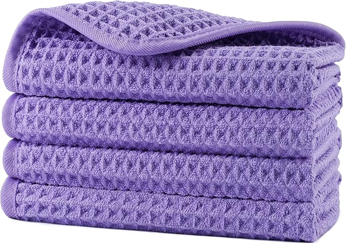 POLYTE 430 GSM Microfiber Lint Free Washcloth Face Towel, 13 x 13 in, 4 Pack