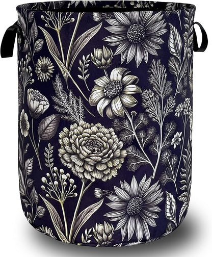 Vintage Floral Flowers Laundry Hamper Foldable Oxford Cloth Cute Laundry Basket