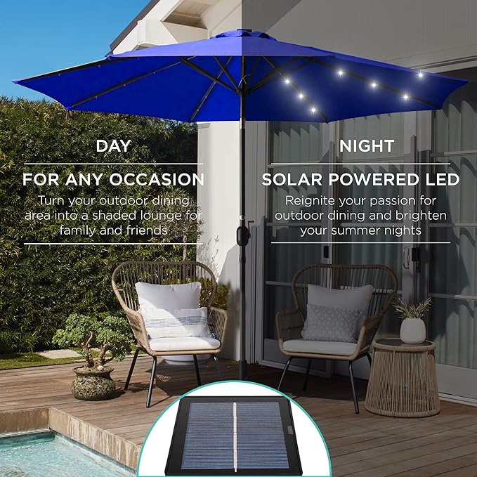 Best Choice Products 10ft Solar Polyester LED Lighted Patio Umbrella w/Tilt Adjustment and UV-Resistant Fabric