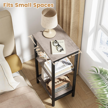 Asgolion Small Grey Side Table, Tall End Table with Adjustable Shelf for Living Room, Grey Nightstand, Accent Table Stand for Home Decor, Office, Greige