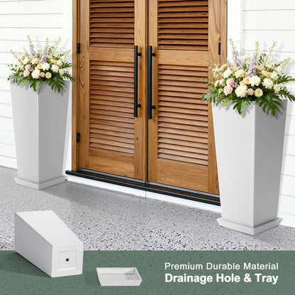 PolarcoForgeco 24" Tall White Planters for Outdoor Plants Set of 2, Large Flower Pots Planters with Drainage Holes & Tray, Modern Indoor Tapered Tall Planter for Front Porch