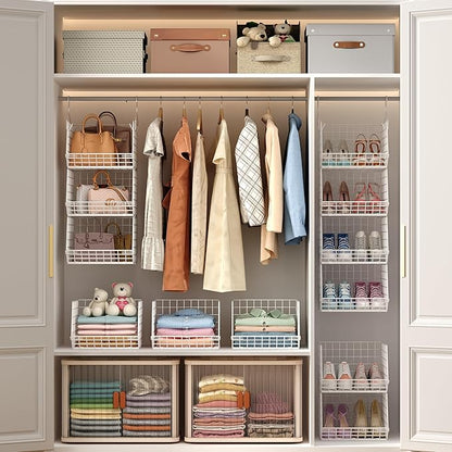 X-cosrack 4 Tier Closet Hanging Organizer, Foldable Closet Shelving