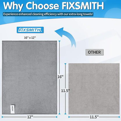 FIXSMITH Grey Microfiber Cleaning Cloth -Pack of 12, Highly Absorbent Cleaning