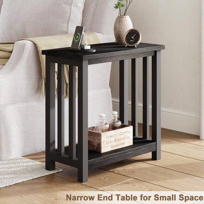 ChooChoo Black End Table for Small Spaces, Narrow Side Table, Night Stand with Storage Shelf for Living Room and Bedroom