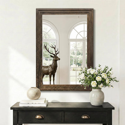 Wood Framed Mirrors for Wall, Brown Bathroom Vanity Mirror for Over Sink 24 x 36, Rustic Wall Mirror for Bathroom Sink Hallway Entryway Bedroom Living Room Farmhouse Boho Style