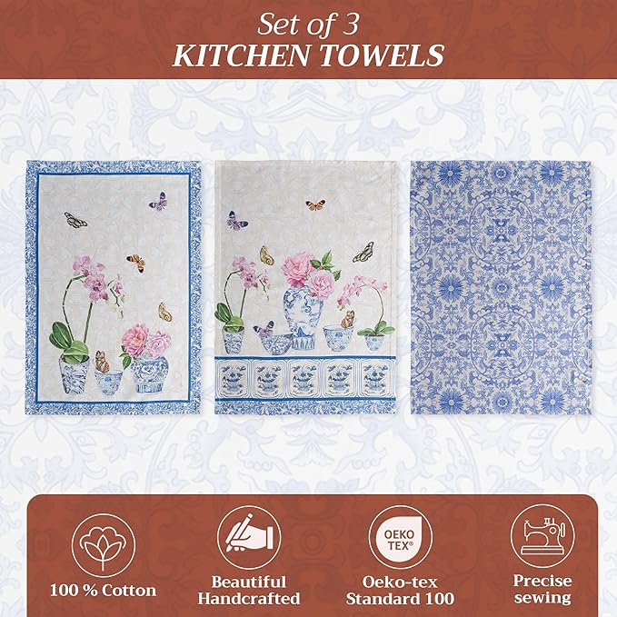 Maison d' Hermine Kitchen Towels Set of 3 100% Cotton 27.50" x 20" Reusable