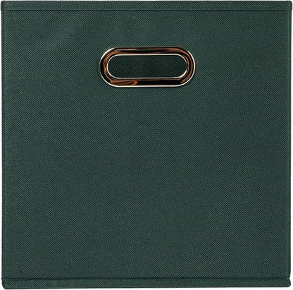 Household Essentials Foldable Fabric Storage Cubes 6-Pack – 11x11x11 Stackable Non-Woven Bins with Chipboard Sides & Grommet Handles – Closet, Shelf, Nursery, or Office Organizer – Dark Green