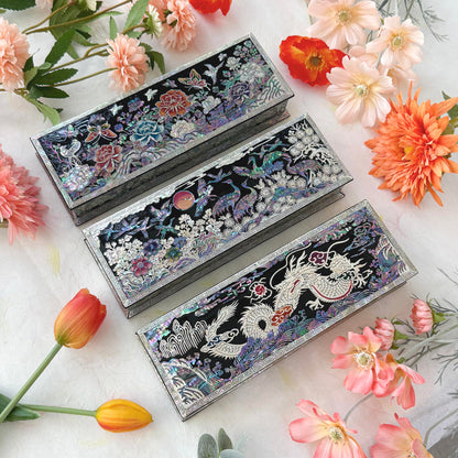 Nacreh Mother of Pearl Ring Necklace Office Pen Holder Case Storage Wooden Jewelry Box - Inlay with Sea Shell Gift (Dragon)