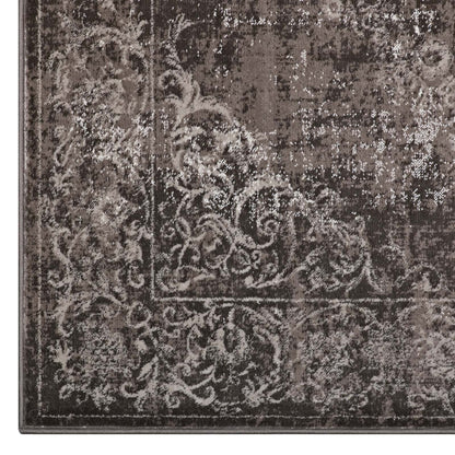 Modway Gamela Rustic Vintage Ornate Floral Medallion 5x8 Area Rug In Antique Light and Dark Brown