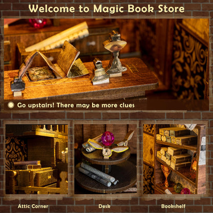 Wimlade DIY Book Nook Kit, Miniature Book Nook kit, Wooden 3D Puzzle Bookend Bookshelf Insert Decor, Halloween/Christmas Decorations/Gifts for Adults and Teens