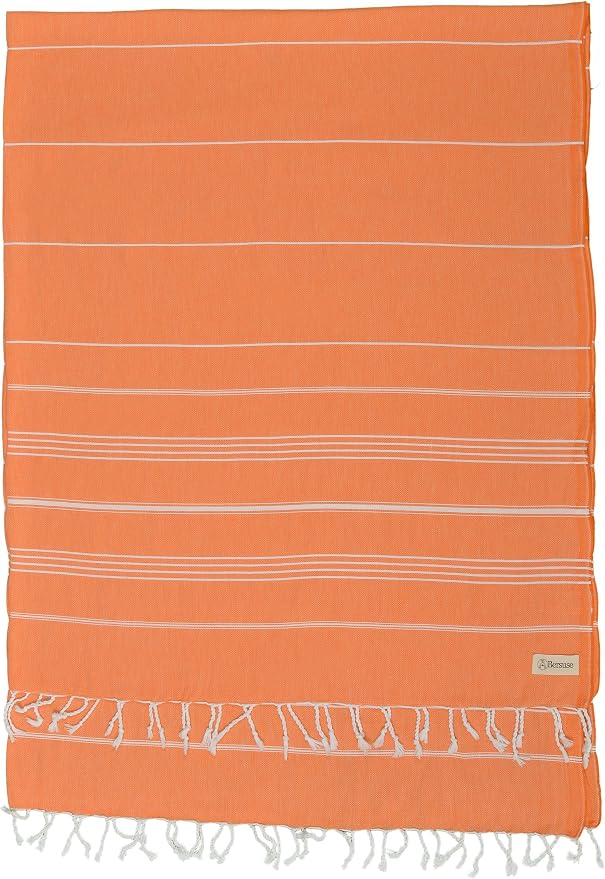 Bersuse Towels Anatolia XL Beach Blanket Throw Blanket Turkish Towel 100% Cotton Extra-Large Quick-Dry Lightweight Premium Peshtemal Towel - 61x82 Inches, Orange (Set of 6)