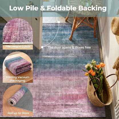 Kokia Abstract Area Rugs 9x12 Bedroom Washable Decor Low Pile Fluffy Non-Slip Non-Shedding Indoor Red Carpet Foldable Stain Resistant Floor Mat Living Room Dining Room, Oslo Orchid
