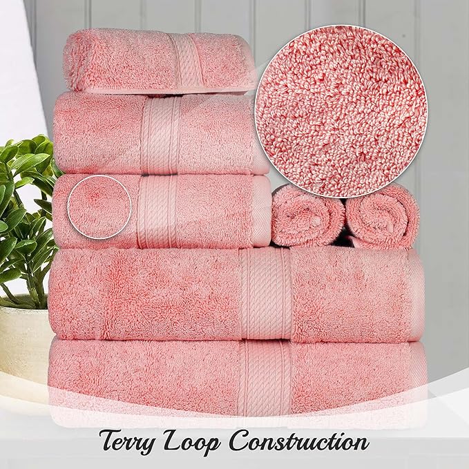 SUPERIOR Egyptian Cotton Pile 8 Piece Towel Set, Includes 2 Bath, 2 Hand