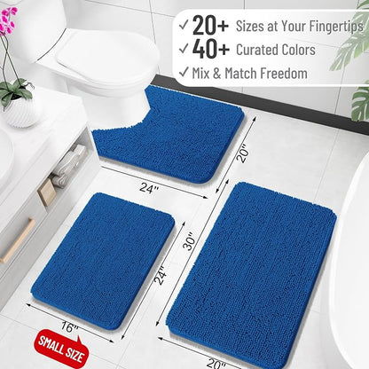 OLANLY Bathroom Rugs 30x18, Extra Soft Absorbent Chenille Bath Rugs, Rubber Backing Quick Dry, Machine Washable Bath Mats for Bathroom Floor, Tub and Shower, Home Decor Accessories, Deep Navy Blue